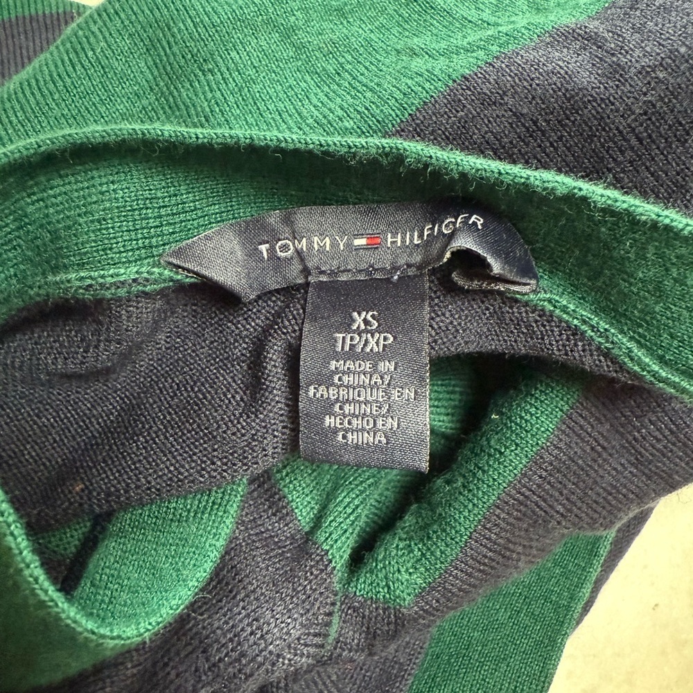 Green and Navy Striped Women's Cardigan Sweater - Picture 4 of 4